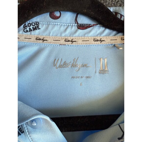 Walter Hagen 11 Majors Light Blue Golf Polo Shirt With Fun Graphic Print Made In - Picture 2 of 9